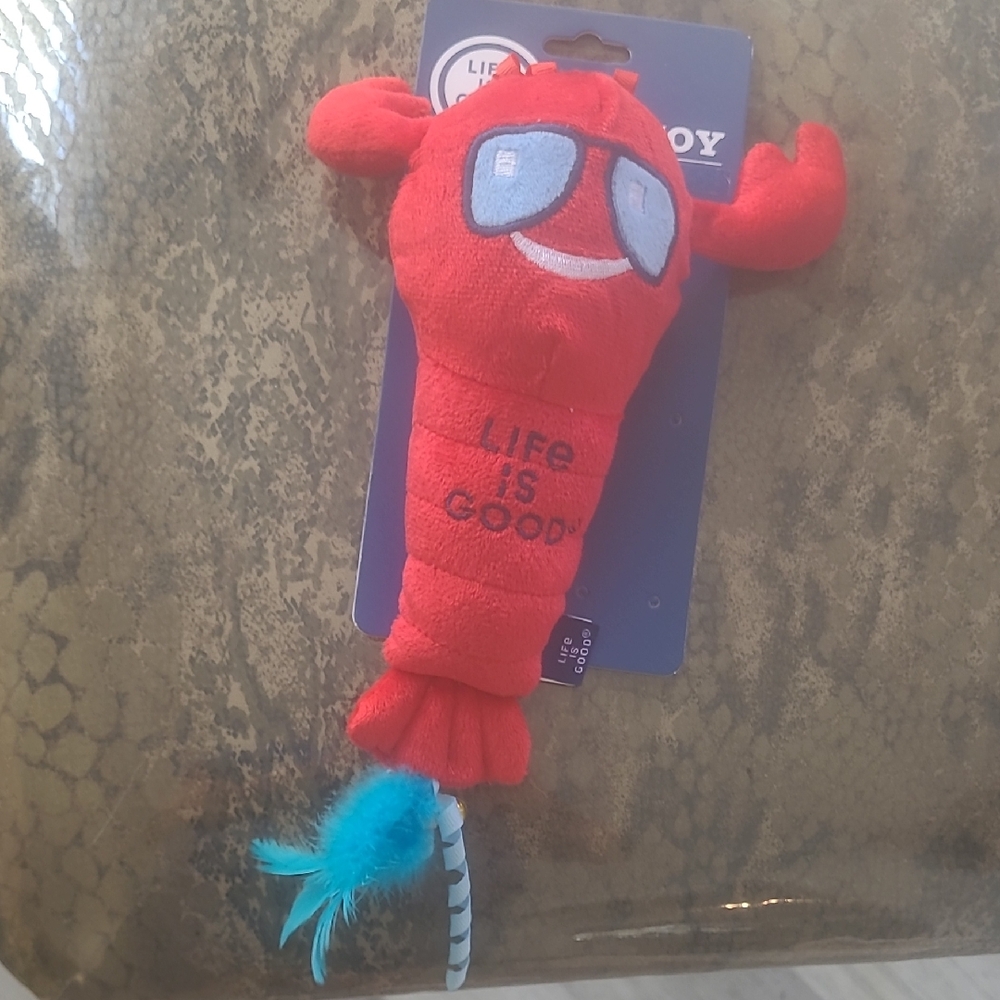 🦮🎈BUY2GET1FREE🎈🦮Life Is Good Red Lobster Plush with Teal Feather Accent